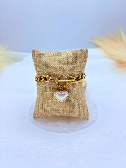 Golden Pearl Heart Bracelet